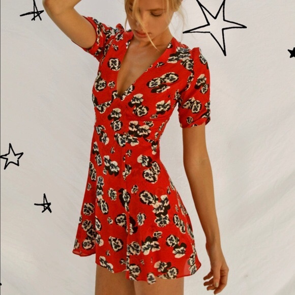 Realisation Par Dresses & Skirts - Realisation Par Ozzie Dress Pansy Red Floral XXS